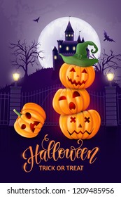 Halloween background, pumpkins. Greeting card for party and sale. Autumn holidays. Vector illustration EPS10.