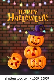 Halloween background, pumpkins. Greeting card for party and sale. Autumn holidays. Vector illustration EPS10.