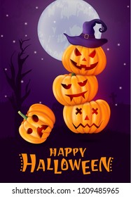 Halloween background, pumpkins. Greeting card for party and sale. Autumn holidays. Vector illustration EPS10.