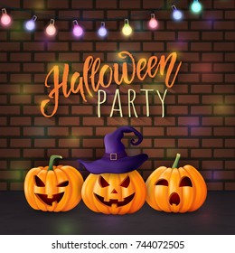 Halloween background, pumpkins. Greeting card for party and sale. Autumn holidays. Vector illustration EPS10.