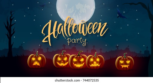 Halloween background, pumpkins. Greeting card for party and sale. Autumn holidays. Vector illustration EPS10.