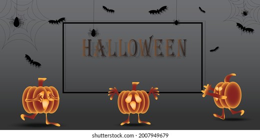 Halloween background , pumpkins with  illustration on a grey background.