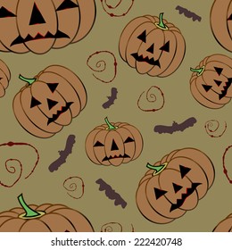 Halloween Background with pumpkins, Jack O' Lanterns. Seamless pattern.