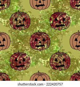 Halloween Background with pumpkins, Jack O' Lanterns. Seamless pattern.