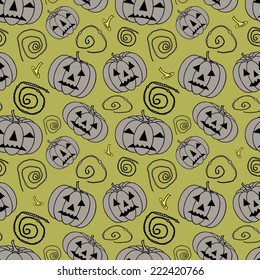 Halloween Background with pumpkins, Jack O' Lanterns. Seamless pattern.