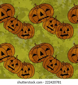 Halloween Background with pumpkins, Jack O' Lanterns. Seamless pattern.