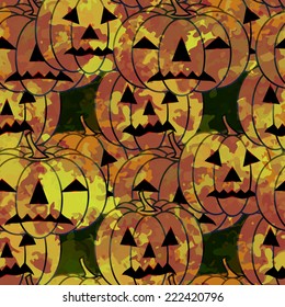 Halloween Background with pumpkins, Jack O' Lanterns. Seamless pattern.