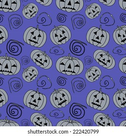 Halloween Background with pumpkins, Jack O' Lanterns. Seamless pattern.