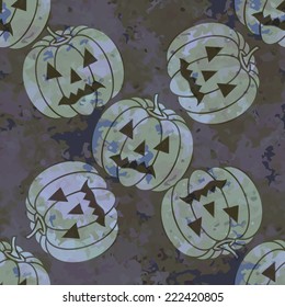 Halloween Background with pumpkins, Jack O' Lanterns. Seamless pattern.