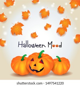 Halloween background with pumpkins, leaves and text. Vector illustration eps10