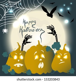 Halloween background with pumpkins, moon and bats, eps10
