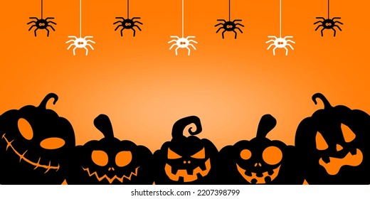 halloween background with pumpkins ,Halloween night background with spiders and frame from Jack O' Lanterns, illustration.