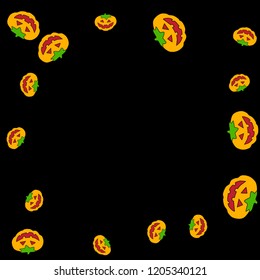 Halloween background with pumpkins on black. Halloween party card background template. 
