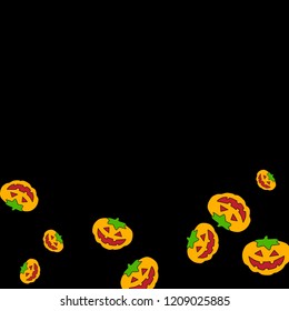 Halloween background with pumpkins on black. Halloween party card background template. 
