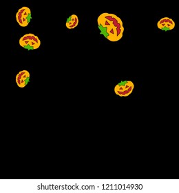 Halloween background with pumpkins on black. Halloween party card background template. 
