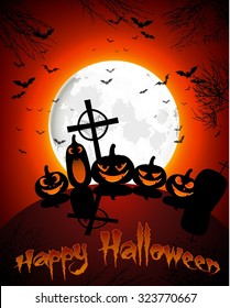 Halloween background with pumpkins on full moon