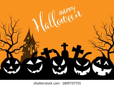 Halloween background, pumpkins on the graveyard. Holiday party invitation poster, greeting card, party invitation. Vector illustration.