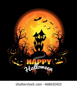 Halloween Background  with Pumpkins on the night