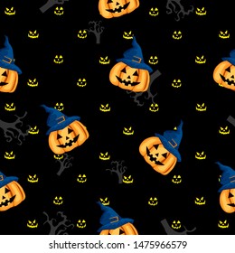 Halloween background with Halloween pumpkins pattern, seamless 
