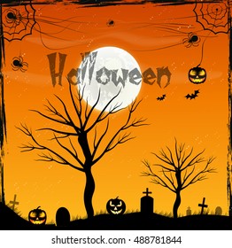 Halloween background with pumpkins. Halloween poster.