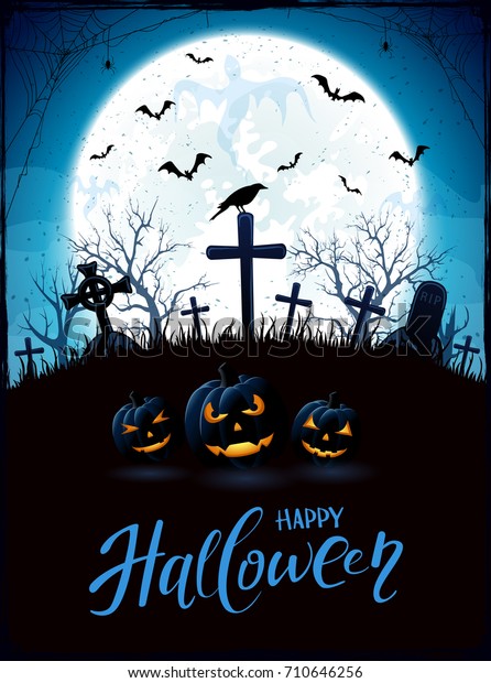 Halloween Background Pumpkins Raven On Old Stock Vector (Royalty Free ...