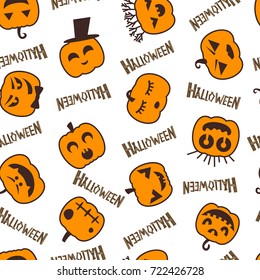 Halloween background with pumpkins. Seamless pattern design. Vector illustration.