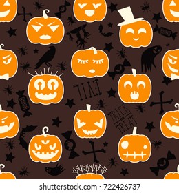 Halloween background with pumpkins. Seamless pattern design. Vector illustration.