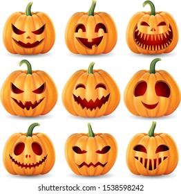 Halloween background, pumpkins set. Greeting card for party and sale. Autumn holidays. Vector illustration EPS10.