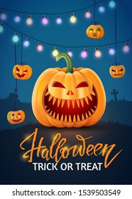 Halloween background, pumpkins set. Greeting card for party and sale. Autumn holidays. Vector illustration EPS10.