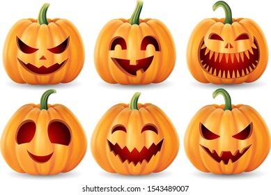 Halloween background, pumpkins set. Greeting card for party and sale. Autumn holidays. Vector illustration EPS10.