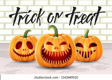 Halloween background, pumpkins set. Greeting card for party and sale. Autumn holidays. Vector illustration EPS10.