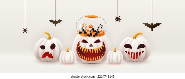 Halloween background, pumpkins set. Greeting card for party and sale. Autumn holidays. Vector illustration EPS10.