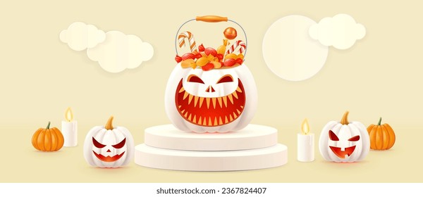 Halloween background, pumpkins set. Greeting card for party and sale. Autumn holidays. Vector illustration EPS10.