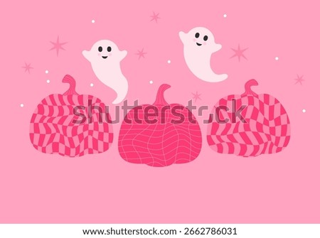 Halloween background with pumpkins. Set of halloween pumpkin. Pink design. Trendy art style abstract autumn greeting card, poster, cover
