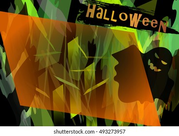 Halloween background with pumpkins and skull