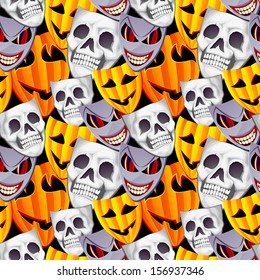 Halloween Background of Pumpkins, Skulls and Ghouls