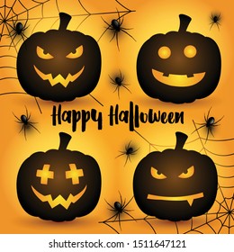 Halloween background with pumpkins and spiders