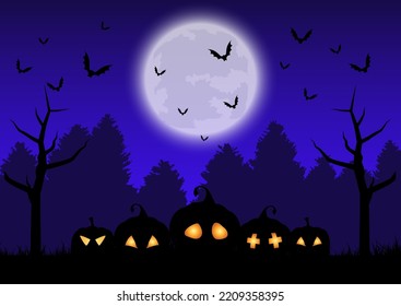 Halloween background with pumpkins in a spooky landscape