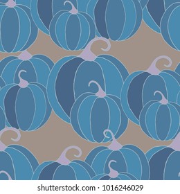 Halloween Background with Pumpkins of Strange Colors. Seamless Autumn Pattern. Unconventionally Colored Texture for Textile, Decoration, Wrapping Paper