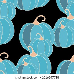 Halloween Background with Pumpkins of Strange Colors. Seamless Autumn Pattern. Unconventionally Colored Texture for Textile, Decoration, Wrapping Paper