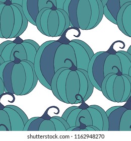Halloween Background with Pumpkins of Strange Colors. Seamless Autumn Pattern. Unconventionally Colored Texture for Textile, Decoration, Wrapping Paper