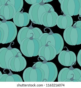 Halloween Background with Pumpkins of Strange Colors. Seamless Autumn Pattern. Unconventionally Colored Texture for Textile, Decoration, Wrapping Paper