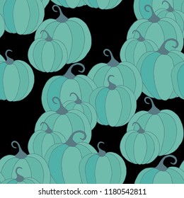 Halloween Background with Pumpkins of Strange Colors. Seamless Autumn Pattern. Unconventionally Colored Texture for Textile, Decoration, Wrapping Paper