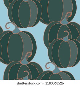 Halloween Background with Pumpkins of Strange Colors. Seamless Autumn Pattern. Unconventionally Colored Texture for Textile, Decoration, Wrapping Paper