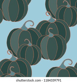 Halloween Background with Pumpkins of Strange Colors. Seamless Autumn Pattern. Unconventionally Colored Texture for Textile, Decoration, Wrapping Paper