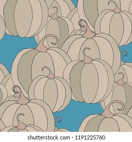 Halloween Background with Pumpkins of Strange Colors. Seamless Autumn Pattern. Unconventionally Colored Texture for Textile, Decoration, Wrapping Paper