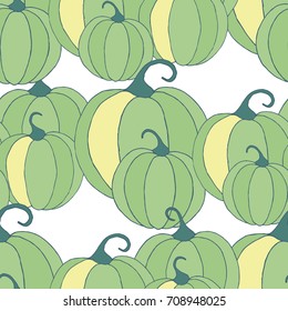 Halloween Background with Pumpkins of Strange Colors. Seamless Autumn Pattern. Unconventionally Colored Texture for Textile, Decoration, Wrapping Paper