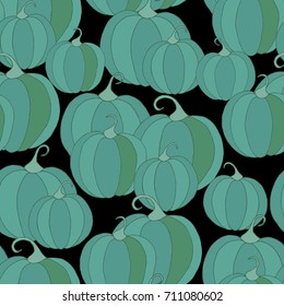 Halloween Background with Pumpkins of Strange Colors. Seamless Autumn Pattern. Unconventionally Colored Texture for Textile, Decoration, Wrapping Paper