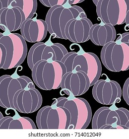Halloween Background with Pumpkins of Strange Colors. Seamless Autumn Pattern. Unconventionally Colored Texture for Textile, Decoration, Wrapping Paper