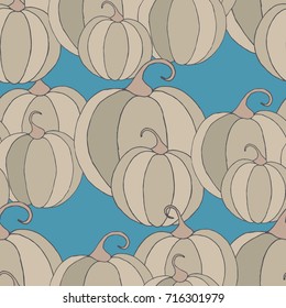 Halloween Background with Pumpkins of Strange Colors. Seamless Autumn Pattern. Unconventionally Colored Texture for Textile, Decoration, Wrapping Paper